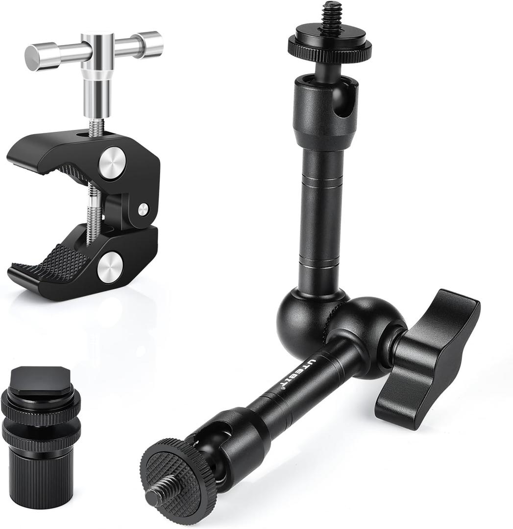 UTEBIT 9 inch Magic Arm with Super Clamp, 360 Ball Heads with 1/4" & 3/8" Threads Screws Articulating Magic Arm Camera Mount for Monitor, Flash, LED Light, Microphone, Camera Cage, Action Camera