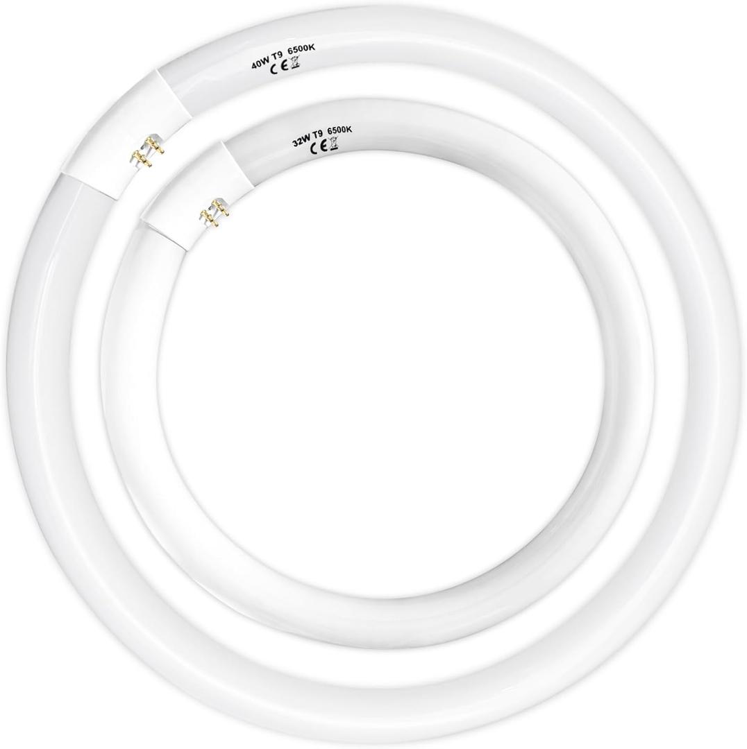 Celiwace FC16T9 40 Watt and FC12T9 32W Set 6500K, 16 inch T9 40W Circline Light Bulbs, 12 inch 32W Circular Fluorescent Round Bulb CRI 80, DL 4700 Lumen G10q