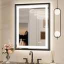 Keonjinn Black LED Mirror for Bathroom 24 x 30 Inch, Frontlit & Backlit Bathroom Vanity Mirror with Lights, HD Tempered Glass, UL Listed LED Driver, Beveled Framed, 3 Color Lights, Anit-Fog, Dimmable