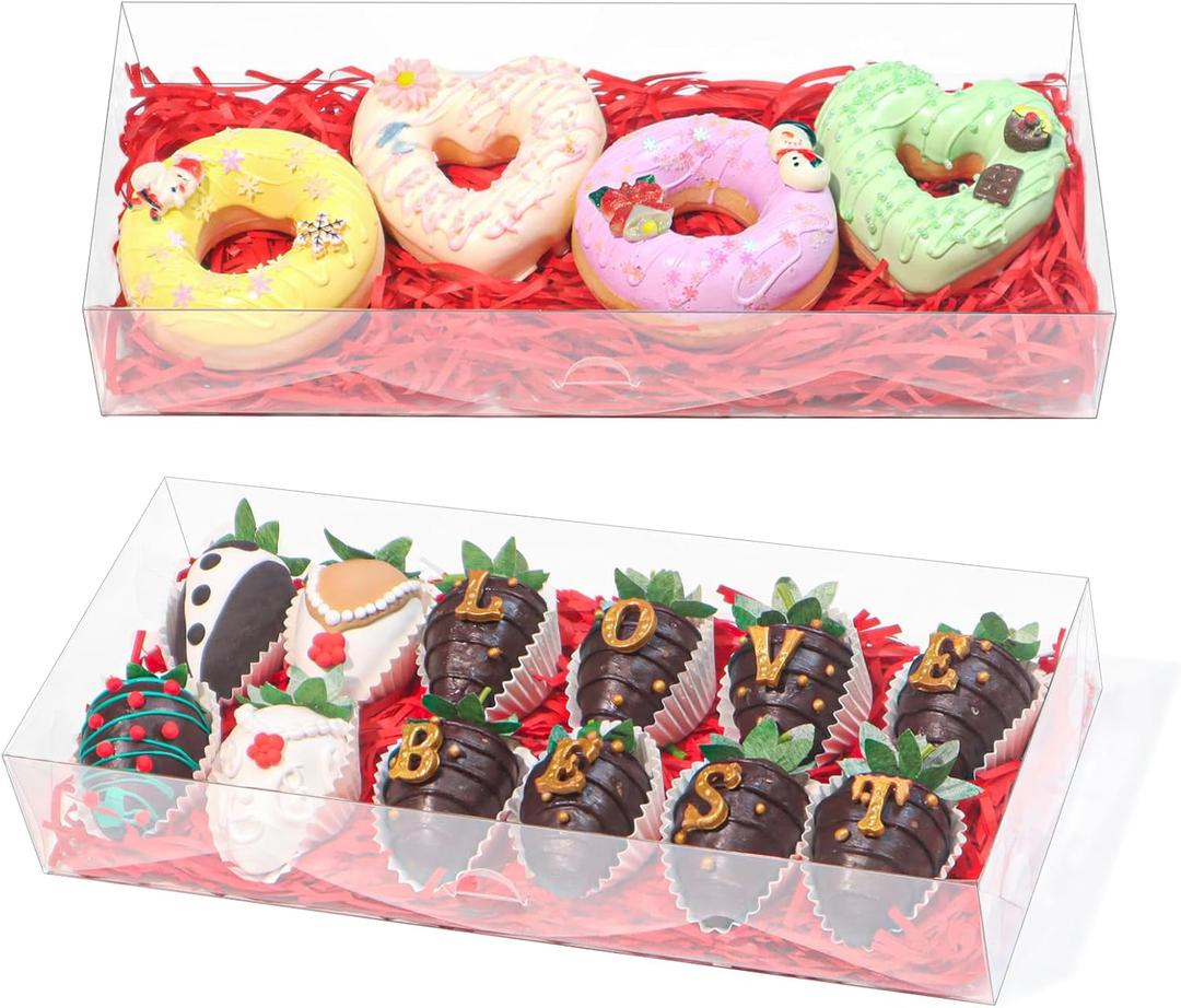 20 Clear Plastic Cookies Boxes - 12x5x2Inches, Perfect for Chocolate Covered Strawberries, Cakes, Truffles & More - Ideal for Christmas, Valentine's & Mother's Day