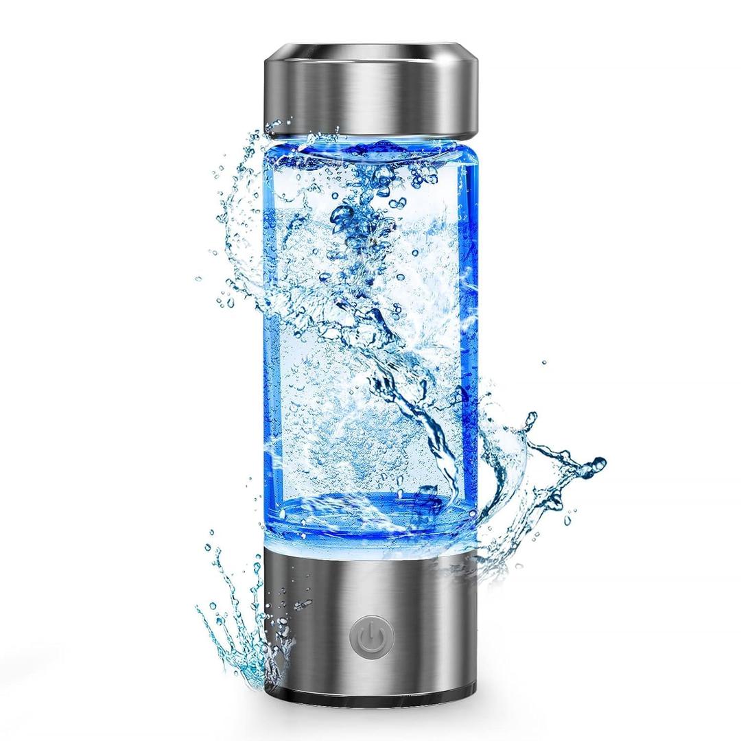 ikming Hydrogen Water Bottle, Portable Hydrogen Water Ionizer Machine, Hydrogen Water Generator, Rechargeable Hydrogen Rich Water Glass Health Cup for Home Travel (Silvery)