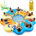 Hungdao 14.5 Ft Giant Inflatable Floating Island for 8-10 People, Large Lake Party Float Platform with Mesh Seats Cup Holders Coolers, Heavy Duty Pool Lake Floating Dock Raft for Adults Groups