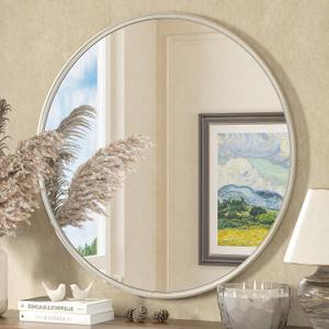 TETOTE Round Mirror 36 inch Brushed Nickel, Wall Mirrors for Living Room, Bedroom, Vanity, Entryway