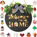 MIPON Welcome Sign for Front Door, Wall, or Porch Decor - Interchangeable Seasonal 17 Changeable Icons for All Seasons & Holidays (Spring, Summer, Fall, Winter, Easter, Christmas) - Black