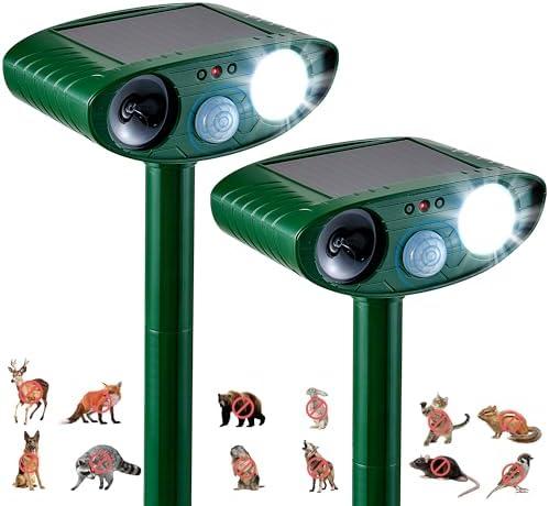 Solar Animal Repeller Ultrasonic & Strobe Light, Outdoor Deterrent for Raccoons Foxes & More