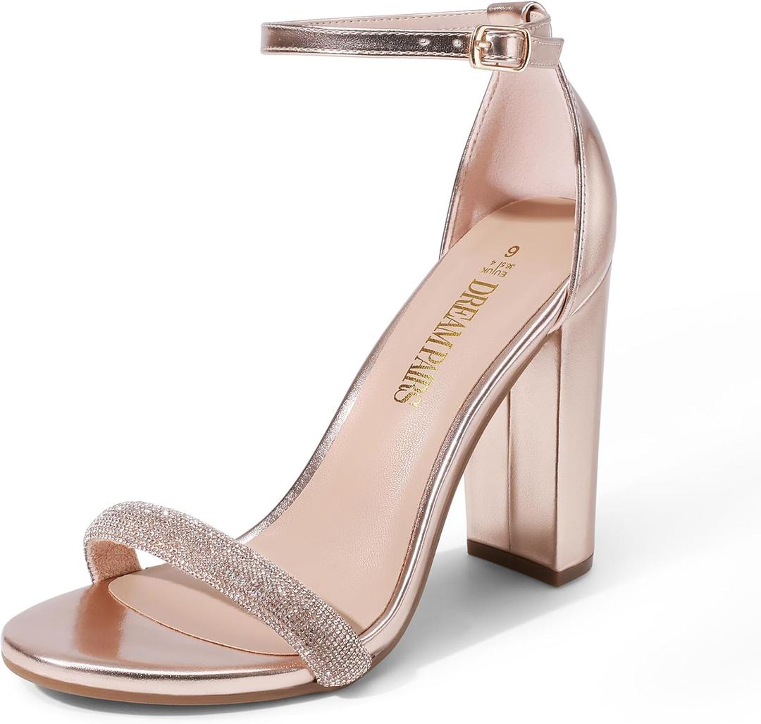 DREAM PAIRS Women's Hi-Chunk High Heel Pump Sandals (8) Champagne-R3hinestone DREAM PAIRS Women's Hi-Chunk High Heel Pump Sandals (8) Champagne-R3hinestone