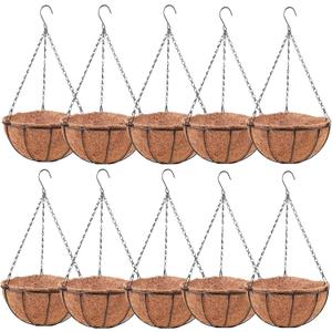 LaLaGreen Hanging Baskets for Plants Outdoor (10 Pack, 16 Inch) Extra Large Hanging Planter with Coco Liner, Round Metal Wire Flower Pot Holder Hanger Deck Porch Garden Balcony Natural Country Decor