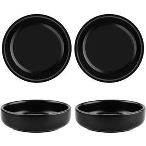 3.5" Ceramic Side Dish Set of 4 - Small Porcelain Soy Dipping Sauce Dishes - Black Seasoning Bowls Dinnerware Sets for Serving, Black 