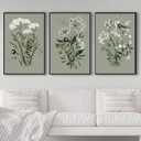 Vibrant Flowers Canvas Wall Art - White Floral Framed Wall Decor Aesthetic Spring Pictures Botanical Paintings Sage Green Art Prints for Living Room Bedroom Dining Room 16" X 24" X 3 Panels, 16" X 24" X 3pcs Framed