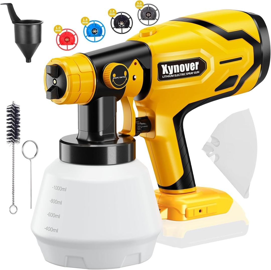 Cordless Paint Sprayer for Dewalt 20V MAX Battery, HVLP Spray Paint Gun with Brushless Motor and 4 Copper Nozzle 200W Paint Sprayer for Home Interior Exterior Paint(Battery Not Included)