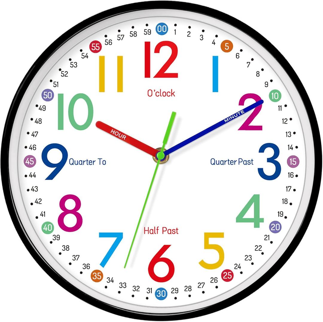 Kids Wall Clock, 10 Inch Small Modern Wall Clocks Battery Operated, Silent Non-Ticking Analog Classic for Office, Home, Bathroom, Kitchen, Bedroom, School