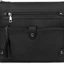 FADEON Large Crossbody Purses for Women Crossbody Bag, Designer Leather Cross Body Purses Multi Pocket Shoulder Bag (Black Retro Style)