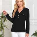 Triratna Long Sleeve Shirts for Women Dressy Button Front Tweed Blouses Business Casual Winter Tunic Tops Office Work (Medium, Black)