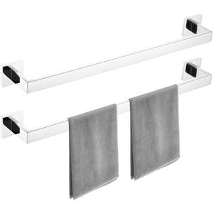 23.6 Inch Polished Chrome Bathroom Towel Bar Set, 2-Piece Square Wall Mounted Towel Rack, Wall Mounted 304 Stainless Steel Towel Holder for Bathroom