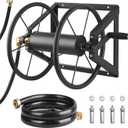 VEVOR Wall Mounted Garden Hose Reel, Holds 200 ft 5/8-inch Manual Water Hose Winder, Heavy-Duty Steel, Outdoor Reel with Brass Fitting & 5ft Leader Hose, Space Saving, for Yard Lawn Garage
