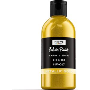 Nicpro Gold Fabric Paint, 8.45 oz (250 ml) Fabric Paint for Clothes Permanent, Clothing Paint for Valentines Decor, DIY T-shirts Jeans Crafts, Refresh Furniture Upholstery (2 pcs)