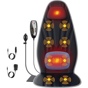 SLOTHMORE Back Massager with Heat, Seat Massager for Full Back with 8 Vibrating Motors and 2 Heat Levels, Chair Massager for Office/Home