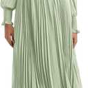 PRETTYGARDEN Womens Wrap V Neck Fall Dresses Wedding Guest Casual Pleated Long Sleeve Midi Dress Ruffle Smocked Long Dress (Small, Light Green)