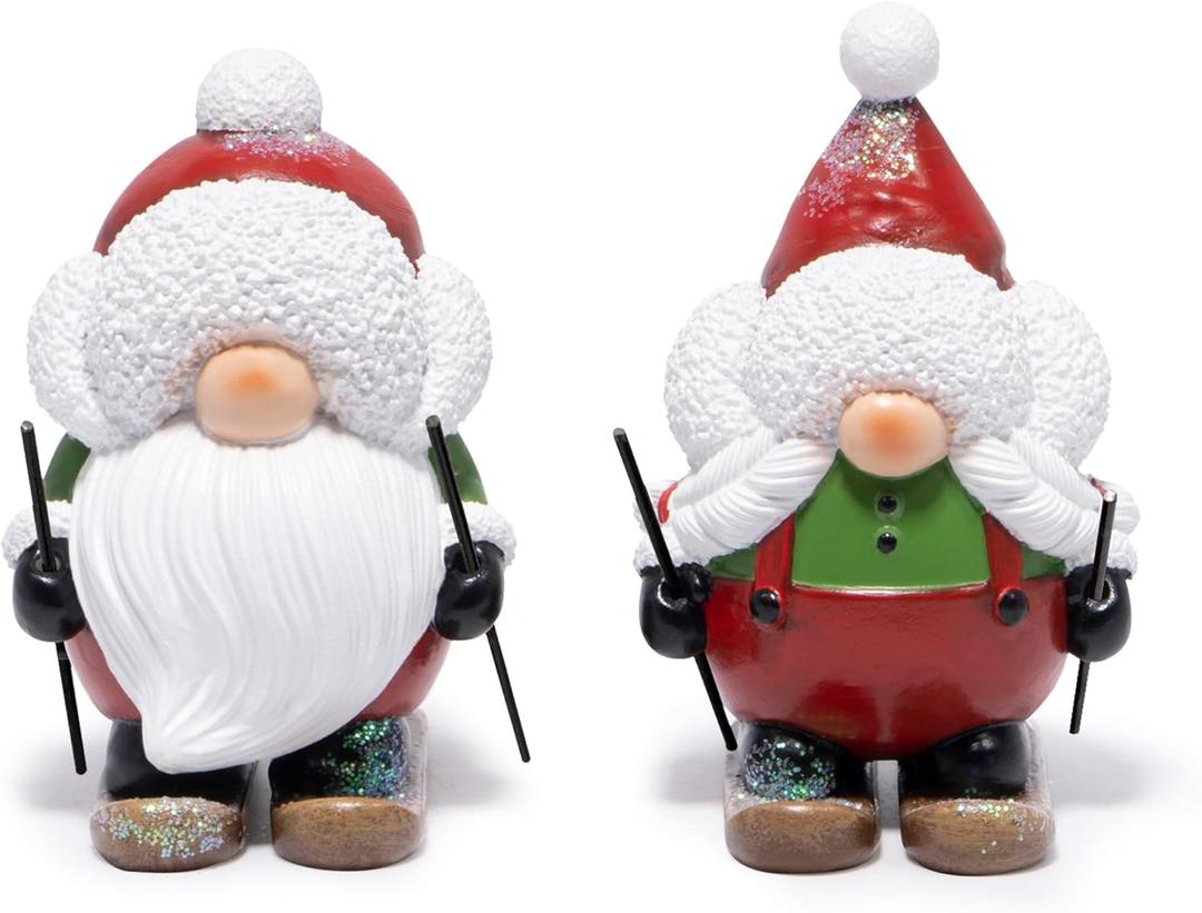 Hodao Christmas Elf Skiing Figurine Decoration  Winter Holiday Elf on Skis, Adorable Holiday Tabletop Ornament, Ski Lodge Decor, Mantel, Shelf & Table Centerpiece Christmas Decorations (Red-2)