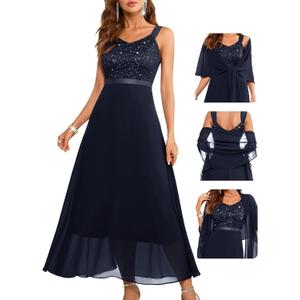 BeryLove Formal Wedding Guest Sequin Prom Dresses Cocktail Evening Lace Elegant Mother of The Bride Dress XX-Large, Navy