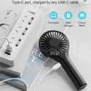 TriPole Mini Handheld Fan Portable Personal Fan with 3 Speeds, Strong Wind Battery Hand Held Fan for Travel Trip Outdoor Concerts, Cute Small Rechargeable Lash Fan for Makeup Skincare Drying, Black