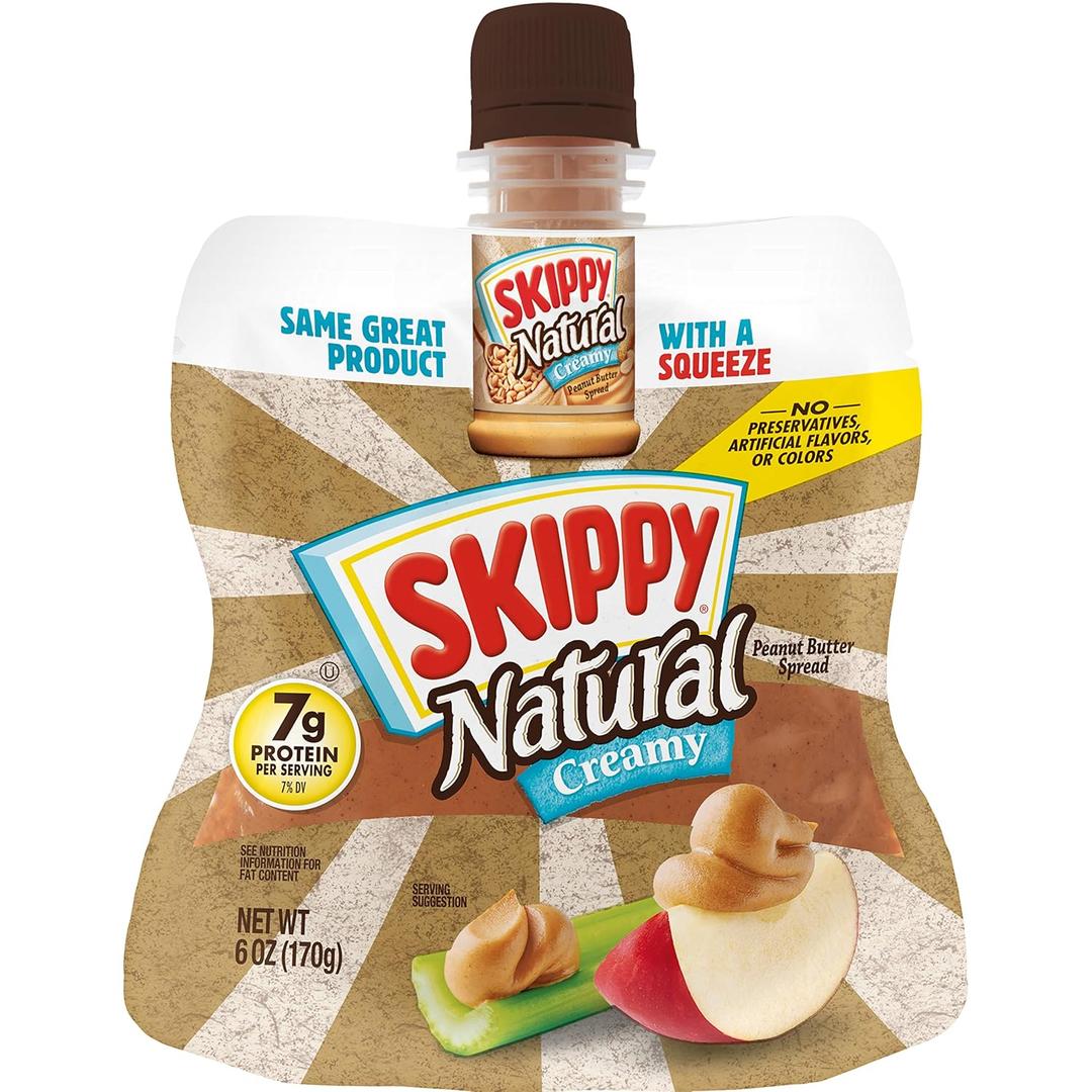 SKIPPY Squeeze Natural Creamy Peanut Butter, 6 Ounce (Pack of 6), EXP AUG/13/2026 SKIPPY Squeeze Natural Creamy Peanut Butter, 6 Ounce (Pack of 6), EXP AUG/13/2026