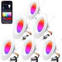 Smart Recessed Lighting 5/6 Inch - 6 Pack Wi-Fi RGB Color Changing LED Recessed Can Lights, 13W 1050LM Dimmable Retrofit Recessed Downlight Wafer Lights, Work with Alexa, Google, Siri