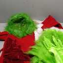 Christmas Green Costume for Men 7 Pcs Furry Adult Santa Claus Costume Mask Santa Suit