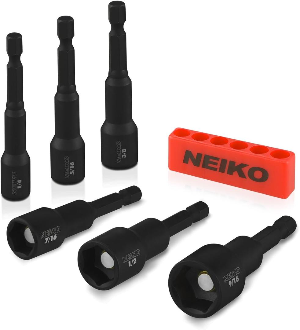 NEIKO 10190A Magnetic Nut Driver Set, 6 Piece Impact Nut Driver Set, SAE, 1/4 to 9/16, 2-9/16 Long Nut Driver Bit Set for Impact Drill, Cr-V