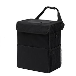Car Garbage can with lid Leak Proof Vehicle Trash Can 3 Storage Pockets Hanging Waterproof car Trash Bag for SUV Black