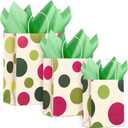 Humyoun 12 Pack Graduation Gift Bags(4 Small 6.5" 4 Medium 9.6" 4 Large 13")with Tissue Paper St. Patrick's Day Treat Bag for Mother's Day Easter Birthday Baby Bridal Shower(Light Red and Green Dots)
