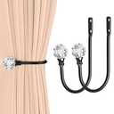Groleca 2 x Heavy Duty U Shaped Metal Curtain Holdbacks Curtain Tiebacks with Clear Crystal Ball Pull Backs Curtain Holders for Drapes (Black)