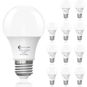 evelor A19 LED Light Bulbs,60 Watt Equivalent Daylight 5000K with E26 Base,Efficient 9W,800 Lumens Non-Dimmable LED Bulbs,15000 Hours, Ideal for Bedroom Living Room, 12-Packs
