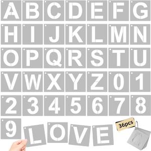 3 Inch Large Reusable Plastic Letter Stencils & Number Stencil, 36-Piece Alphabet Art Craft Set for Wood, Wall, Fabric, Rock, Signage, Door Porch, Chalkboard, DIY Projects