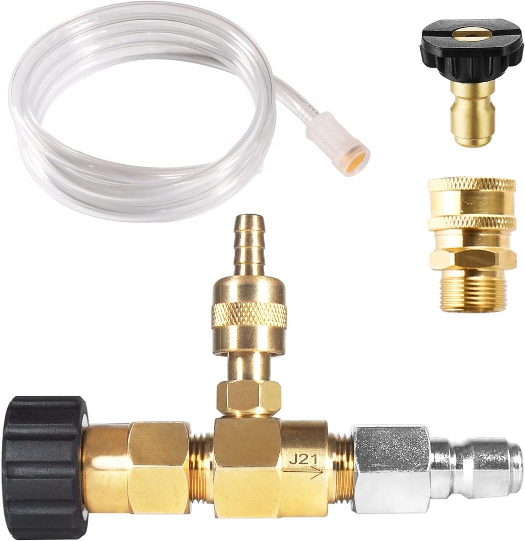 YAMATIC Adjustable Chemical Injector Kit, Downstream Injector Kit for Pressure Washer, M22-14mm Connectors, Soap Injector with Siphon Hose & Soap Nozzle,4500PSI YAMATIC Adjustable Chemical Injector Kit, Downstream Injector Kit for Pressure Washer, M22-14mm Connectors, Soap Injector with Siphon Hose & Soap Nozzle,4500PSI