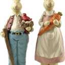 Easter Bunny Decorations Couple Rabbit Holding Bird Chutes and Carrot, Hand-Painted Crafts Statue, Spring Easter Bunny Figurine-9''H