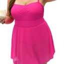 Plus Size Swim Dress One Piece Bathing Suit Romper Swimsuits Tummy Control Modest Swimwear Swimdress for Women (XX-Large Plus, Fuchsia)