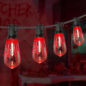 10FT Halloween Blood and Tear Decoration String Lights, ST40 Flickering Flame String Light with 10 Flame Blood and Tears Bulbs, Hanging Outdoor Halloween Lights for Patio Garden Party Backyard