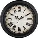 Plumeet Extra Large Retro Wall Clock, 16'' Non Ticking Classic Silent Vintage Wall Clocks Decorative Kitchen Living Room Bedroom, Roman Numerals, Battery Operated, Black