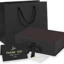 Medium Black Gift Box with Lid, Ribbon, Gift Bag and Greeting Card, 9.4x7x3 Inches, Magnetic Closure, Great for Birthdays, Weddings, Valentine's Day, Christmas Day