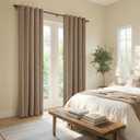 MIULEE Thick Linen Curtains 90 Inches Long Brown Tan Semi Sheer for Farmhouse/Living Room/Bedroom, Linen Textured Light Filtering Window Privacy Drapes with Back Tab Rod Pocket, 42Wx90L, Set of 2