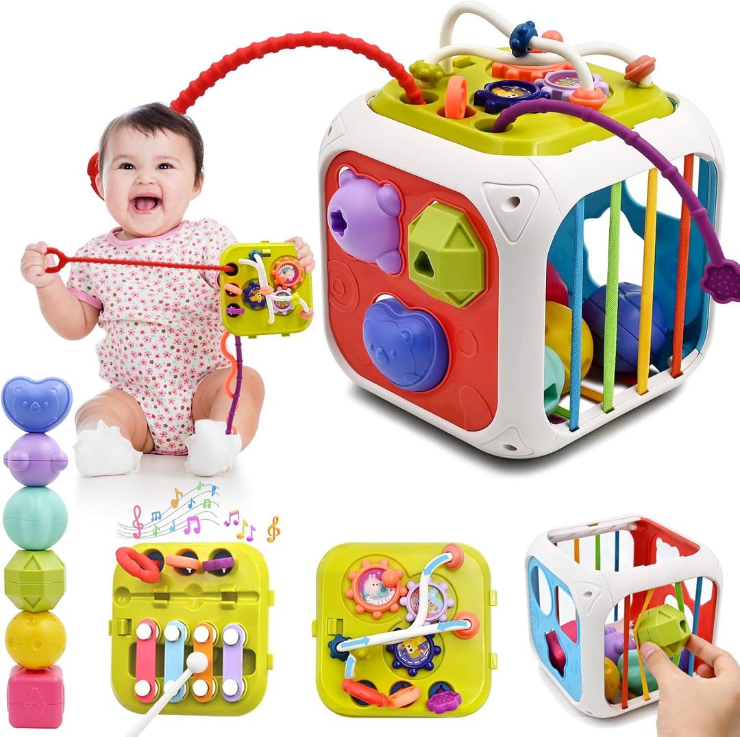 AiTuiTui Multifunction Baby Sensory Activity Cube Toys for 12 18 Months, Shape Sorter Early Learning Educational Interactive Toys for Toddlers 1 2 Year Old Boy Girl, 1st Birthday Gifts