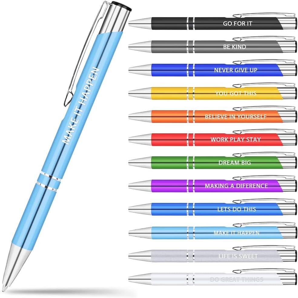 AUAUY 12 PCS Funny Retractable Ballpoint Pens with Motivational Messages, 1 mm Black Ink for Colleagues, Teachers, Adults, Students