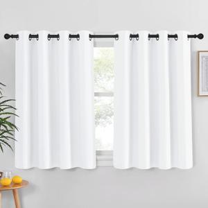 NICETOWN Room Darkneing Kitchen Curtain 45 inches Long - 50% Blackout Thermal Insulated Solid Grommet Sound & Light Blocking Drape Window Treatment for Bedroom (White, 1 Panel, W52 x L45)