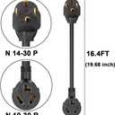 1.5FT 3 Prong to 4 Prong Dryer Adapter, 4 Prong to 3 Prong Dryer Adapter, NEMA 14-30P Male to 10-30R Female, Dryer Cord Adapter 4 to 3 Prong, STW 10AWG, 30A, 250V
