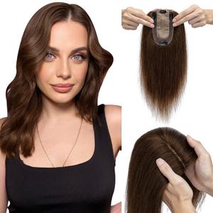 Elailite Hair Toppers for Women Real Human Hair Topper Thinning Thin 5.1"x2.8" Silk Base Clip in Remy Hairpieces 6 Inch Chocolate Brown