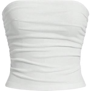 SOLY HUX Women's Tube Tops Summer Casual Ruched Strapless Sleeveless Crop Top Sexy Bandeau Tops (White, M)