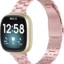 Wearlizer Compatible with Fitbit Versa 4/3 Bands/Fitbit Sense Bands for Women Men, Stainless Steel Ultra-Thin Lightweight Metal Replacement Strap for Versa 4/Sense (Rose Pink)