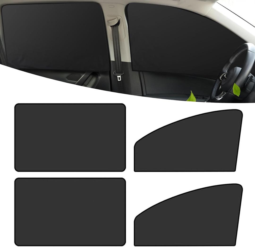 4 PCS Car Side Window Sun Shade Replacement, 33CM x 48CM x 62CM Front Side Window Protectors, 80CM x 48CM Vehicle Rear Window Curtain, Universal Accessories for Most Cars (Black)