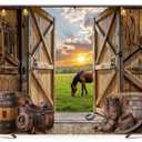 Newsely Western Cowboy Backdrop 7Wx5H Photography Wild West Rustic Wooden Western Party Decorations Farmhouse Horse Barn Door Vintage Country Birthday Background Banner Photo Booth Props Supplie